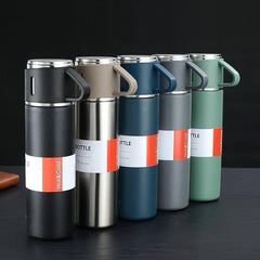 Stainless Steel Vacuum Flask Set – 500ml Double-Wall Thermos Gift Set with Double Lids