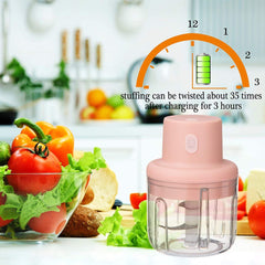 250ml Pink USB Wireless Electric Garlic Masher – Sturdy Press Mincer & Vegetable Chopper