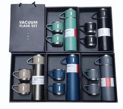 Stainless Steel Vacuum Flask Set – 500ml Double-Wall Thermos Gift Set with Double Lids