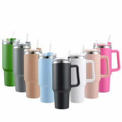 40oz Thermal Mug with Straw & Handle – Stainless Steel Vacuum-Insulated Travel Cup