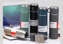 Stainless Steel Vacuum Flask Set – 500ml Double-Wall Thermos Gift Set with Double Lids