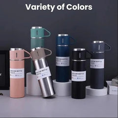 Stainless Steel Vacuum Flask Set – 500ml Double-Wall Thermos Gift Set with Double Lids
